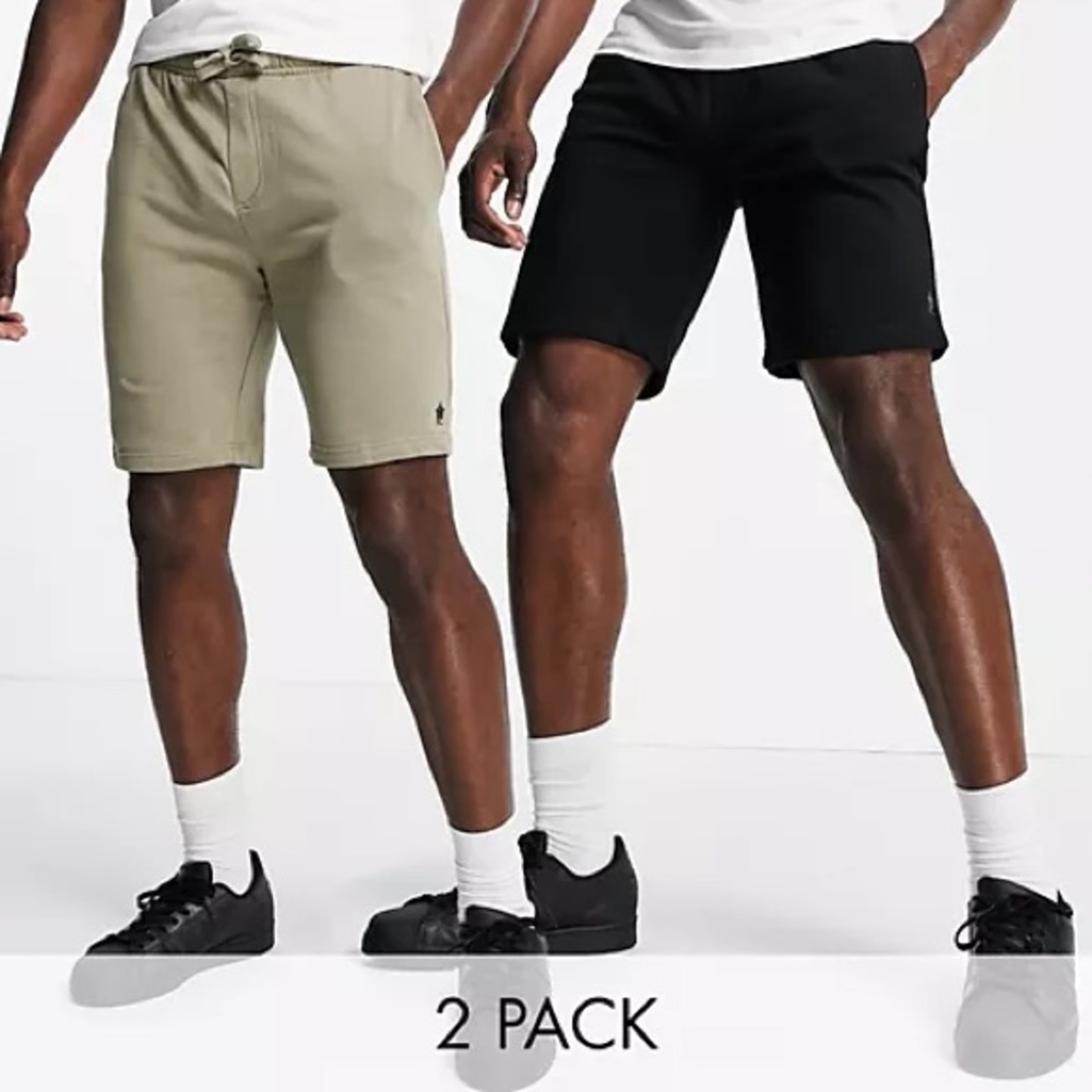 French Connection Tall 2 pack jersey shorts in black and light khaki